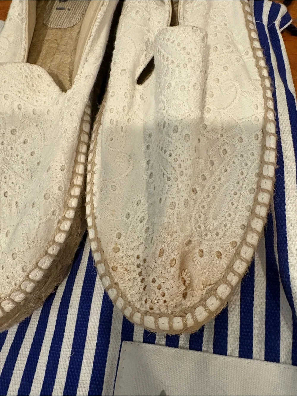 Manebi White Eyelet Espadrille Slip-Ons